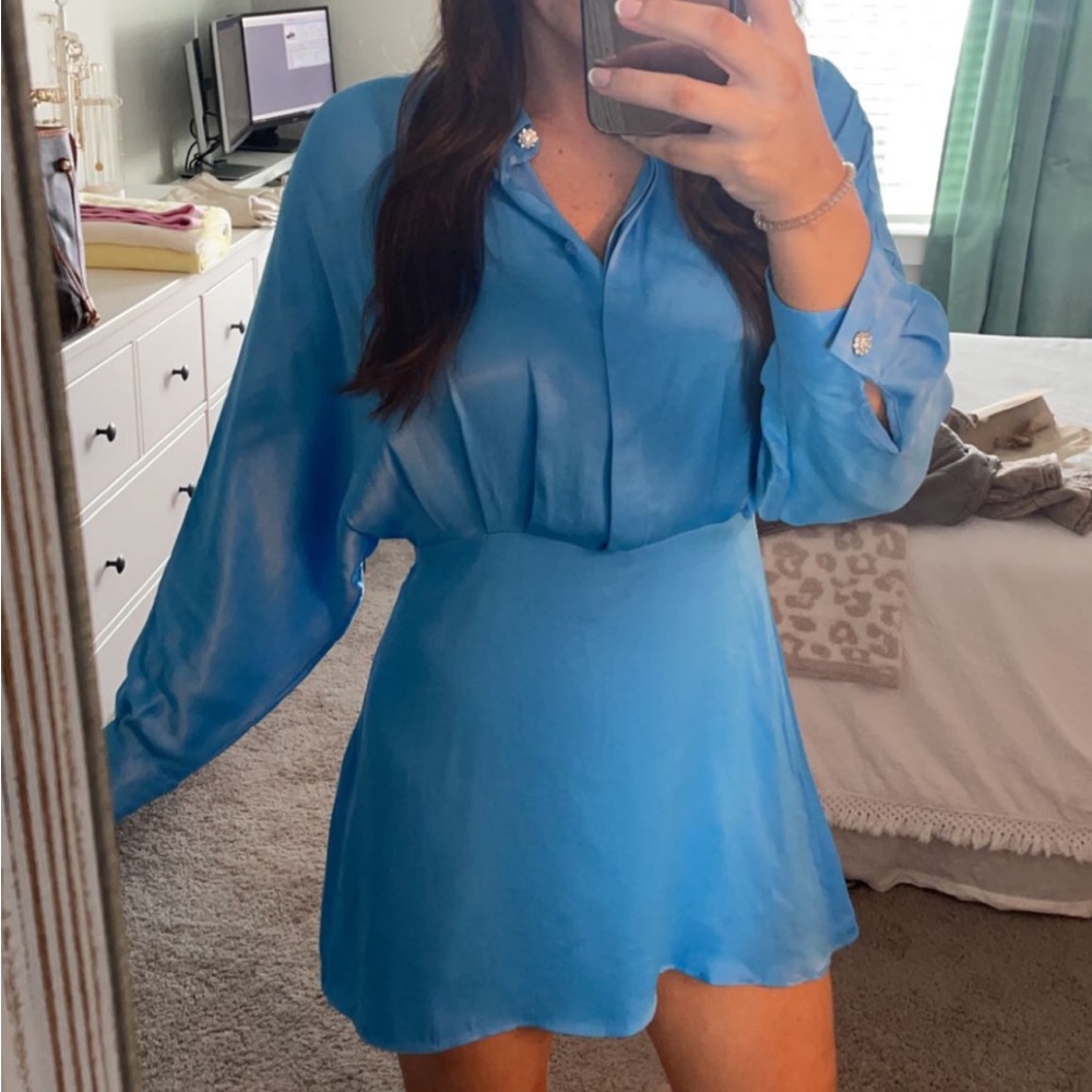 Zara Blue Ruffled Dolman Sleeve Sundress